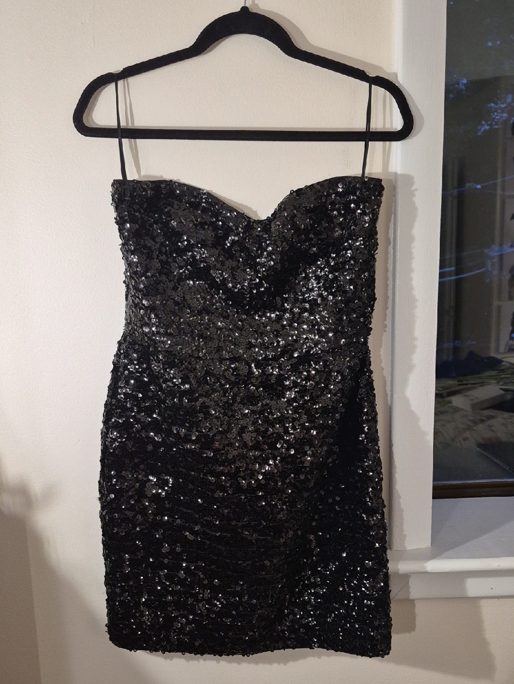 Strapless Black Sequin Mini Dress
